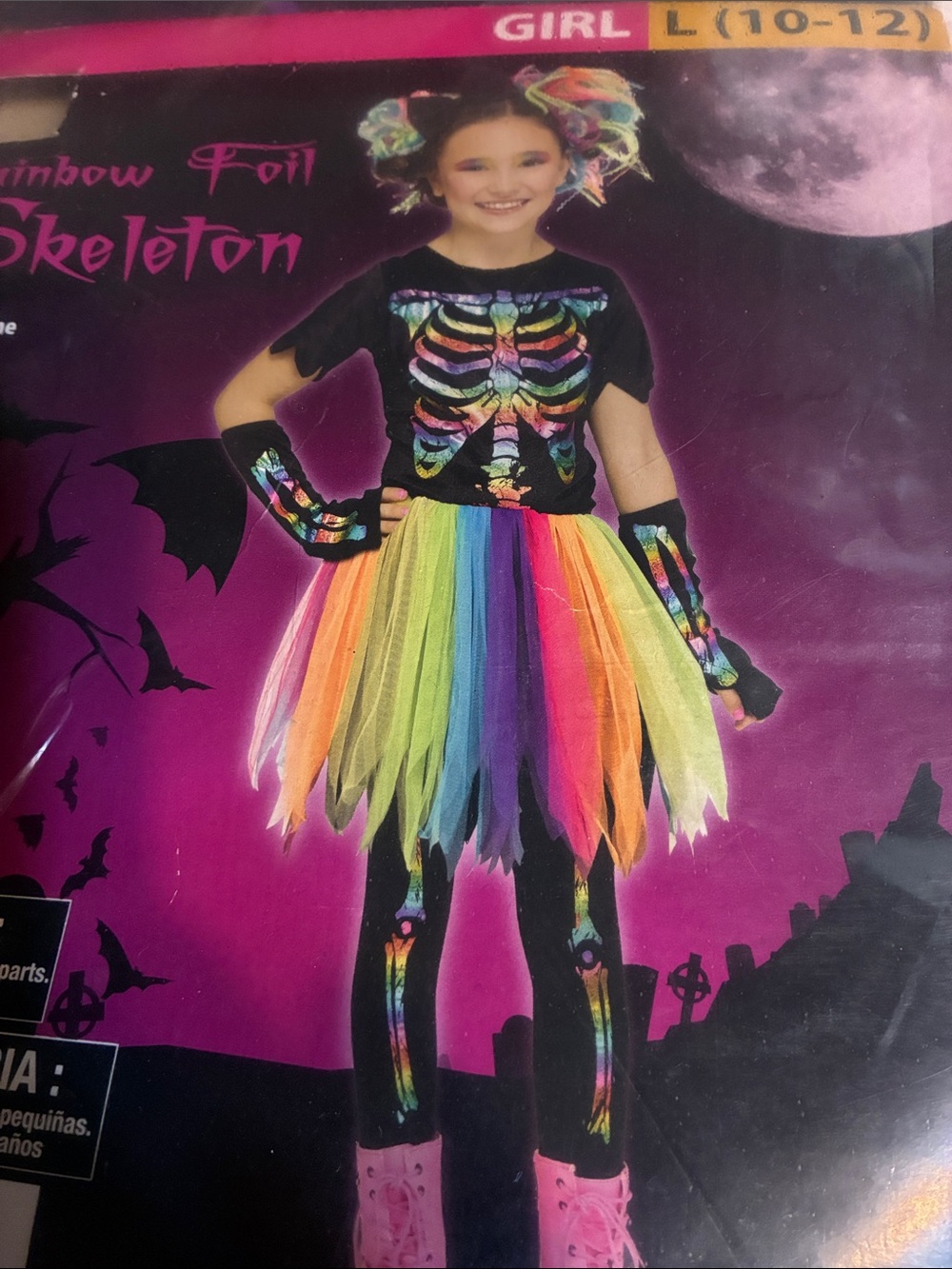 Halloween Rainbow Foil Skeleton Size Large 10-12 Costume -